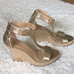 Michael Kors Gold T-Strap Wedge Espadrilles